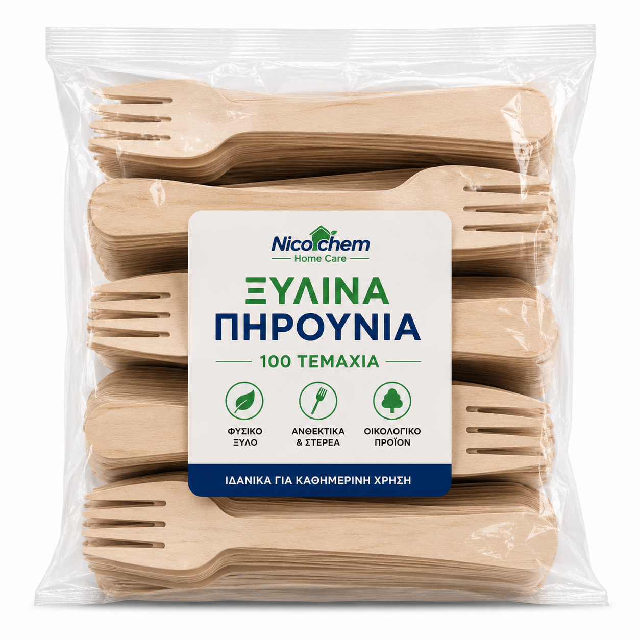 🍴 Ξύλινα Πιρούνια 16 cm – Συσκευασία 100 τεμαχίων Wooden Forks 16 cm – 100 pcs pack